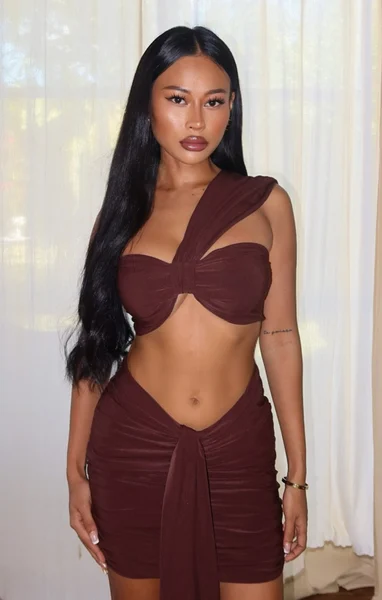 Chocolate One Shoulder Knot Bralette Top - Julie