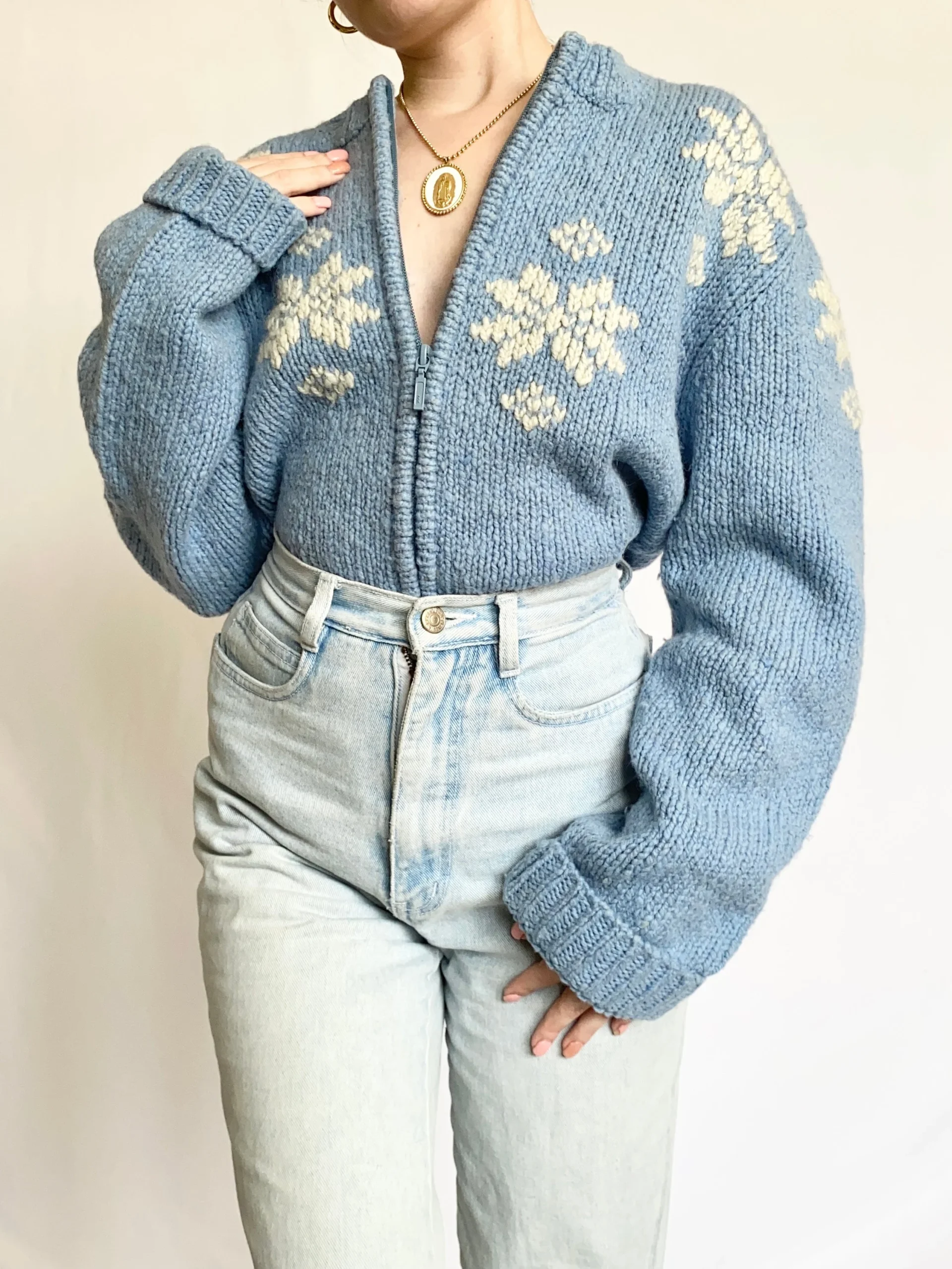 Chunky Pure Wool Snowflake Cardigan