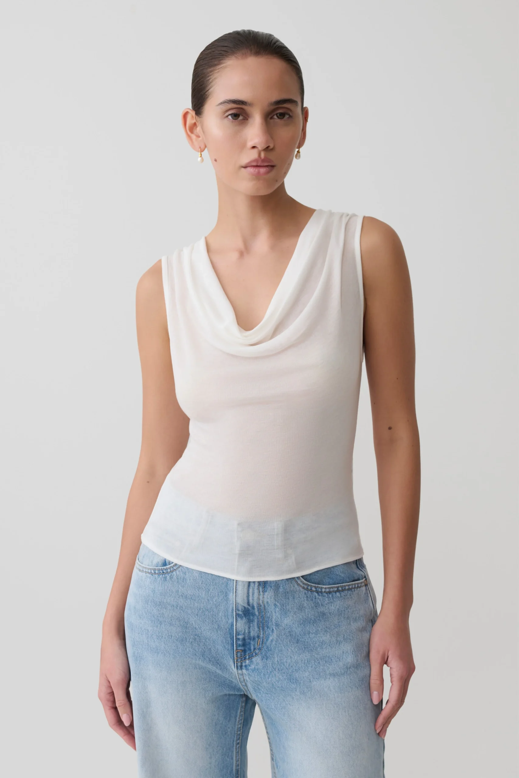 CiaranSleeveless Sheer Top - Ivory