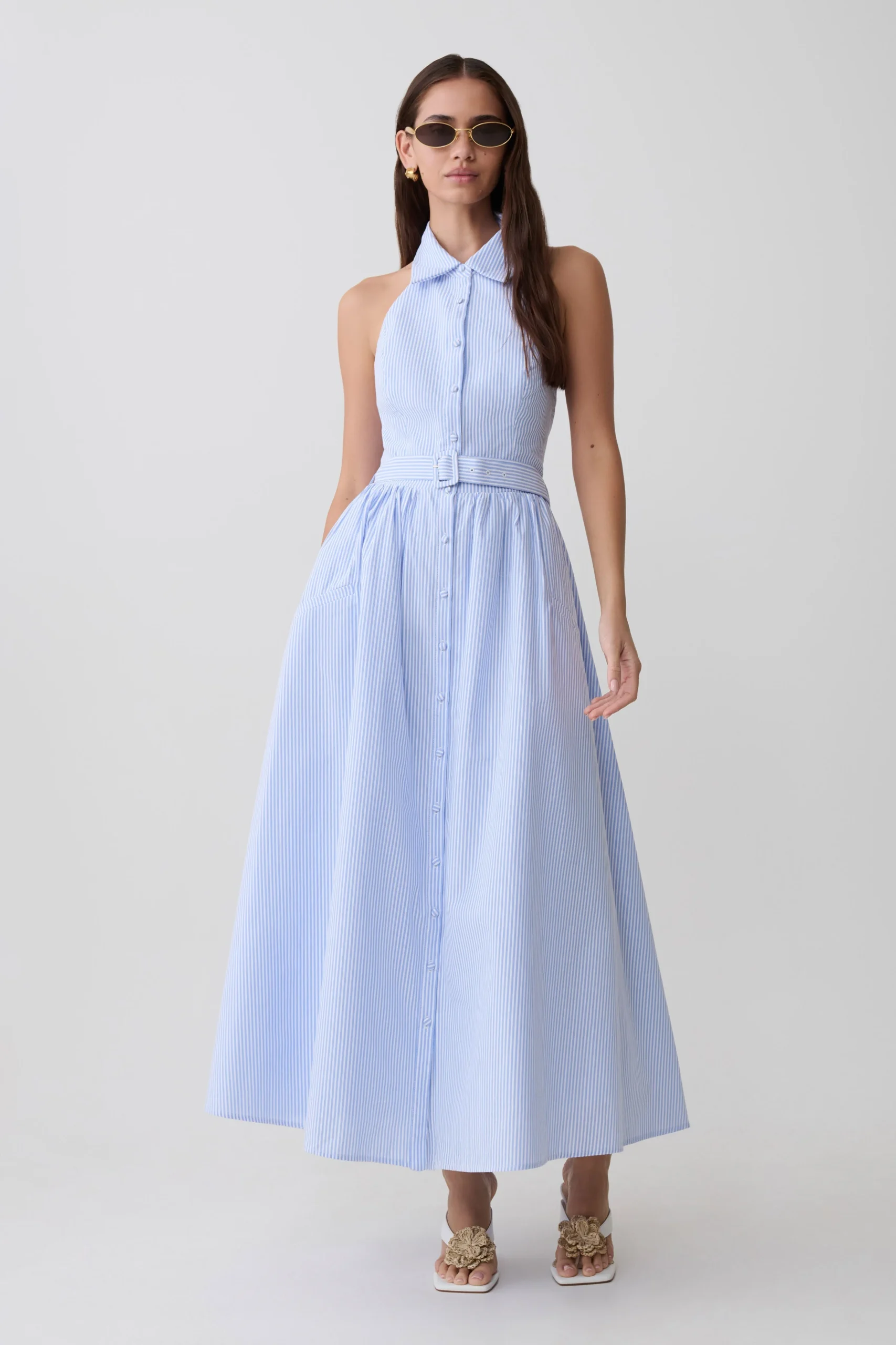 CindyCollared Midi Dress - Blue Pinstripe