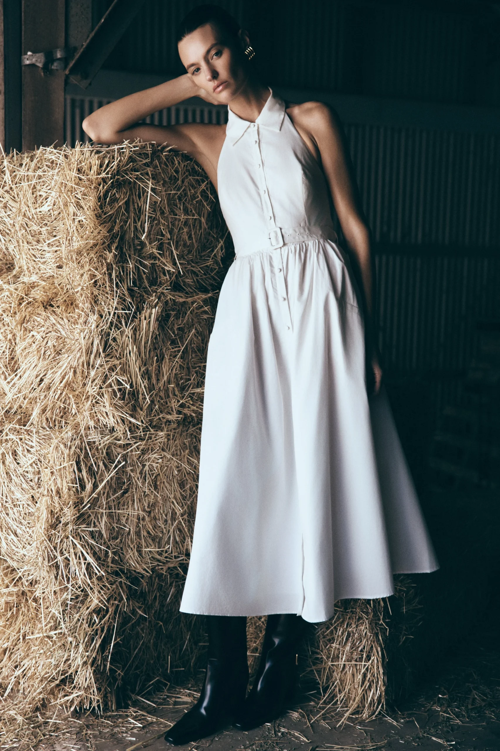 CindyCollared Midi Dress - White