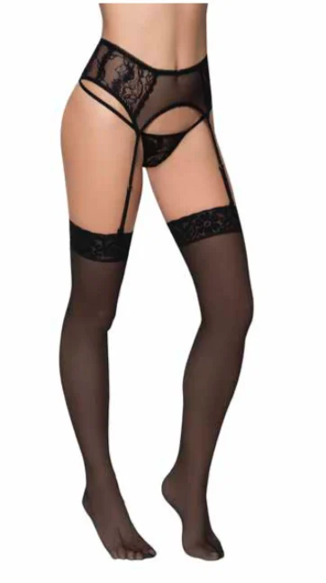 Classy High Waist Mesh Garter Belt