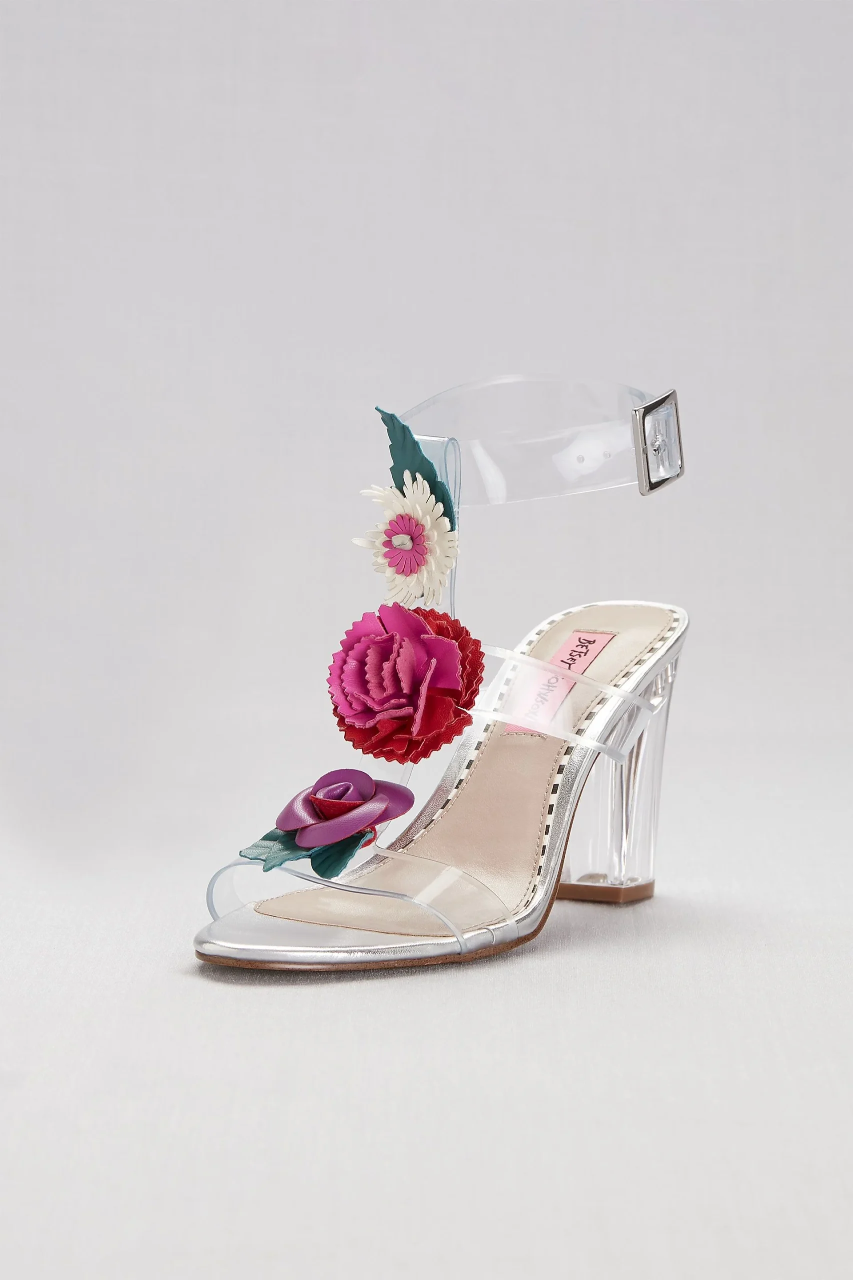 Clear Strappy Sandals with Colorful Floral Detail