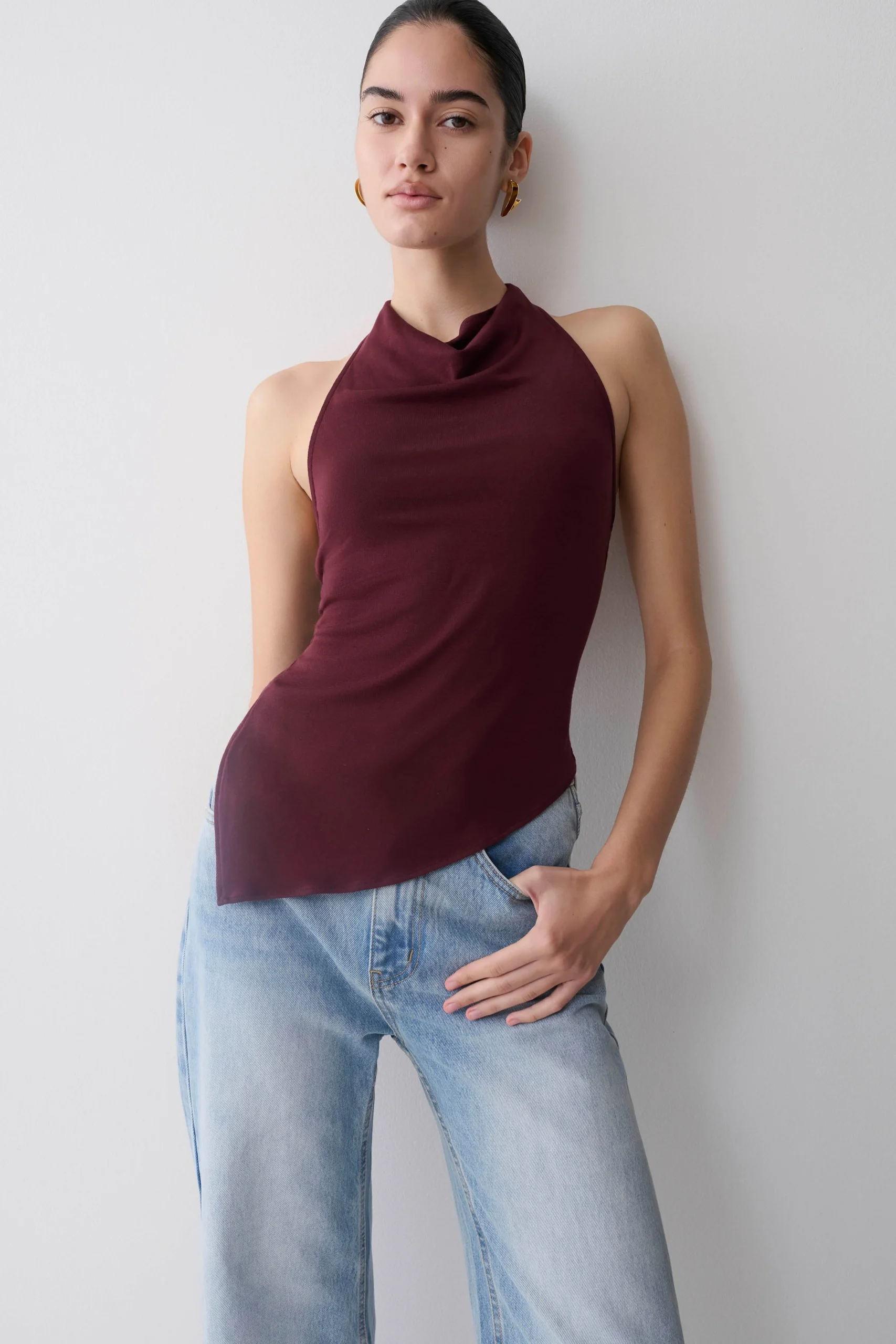 CleaRelaxed Sheer Halter Top - Burgundy