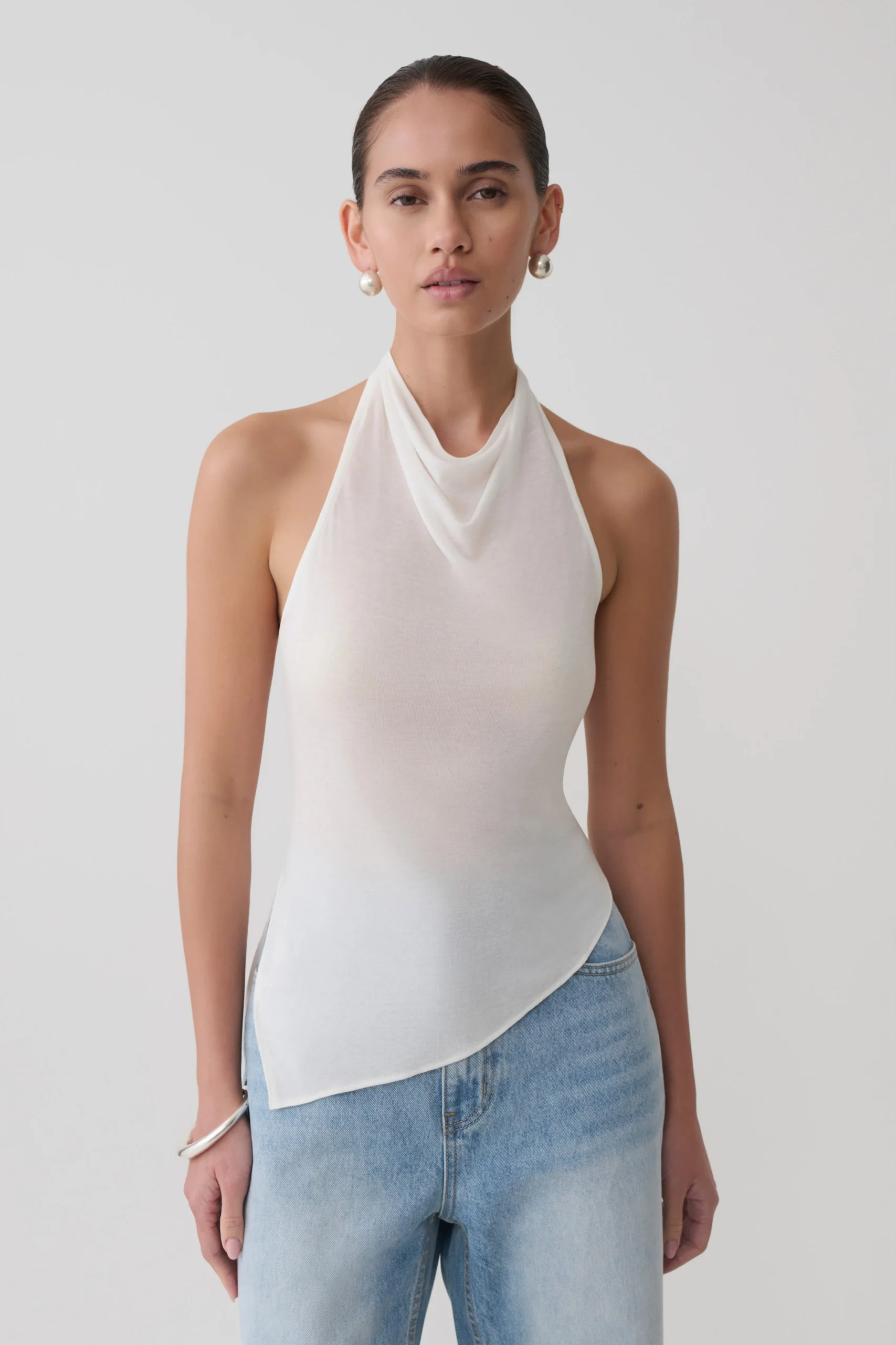 CleaRelaxed Sheer Halter Top - Ivory