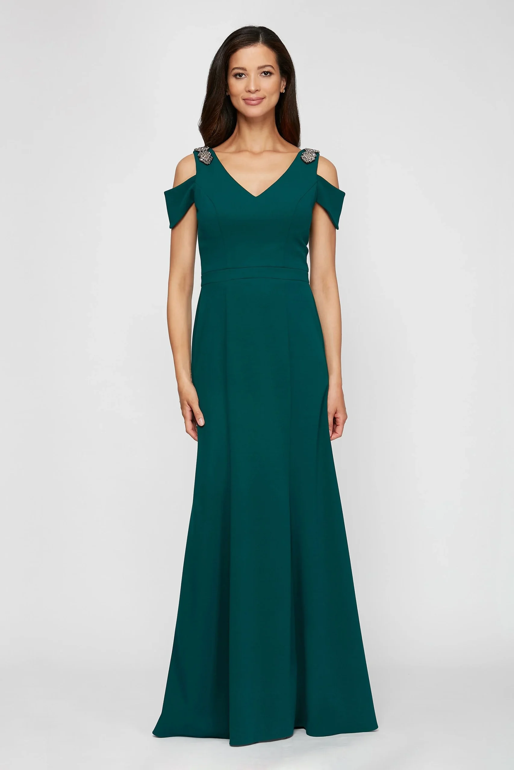 Cold Shoulder Crepe Mermaid Dress