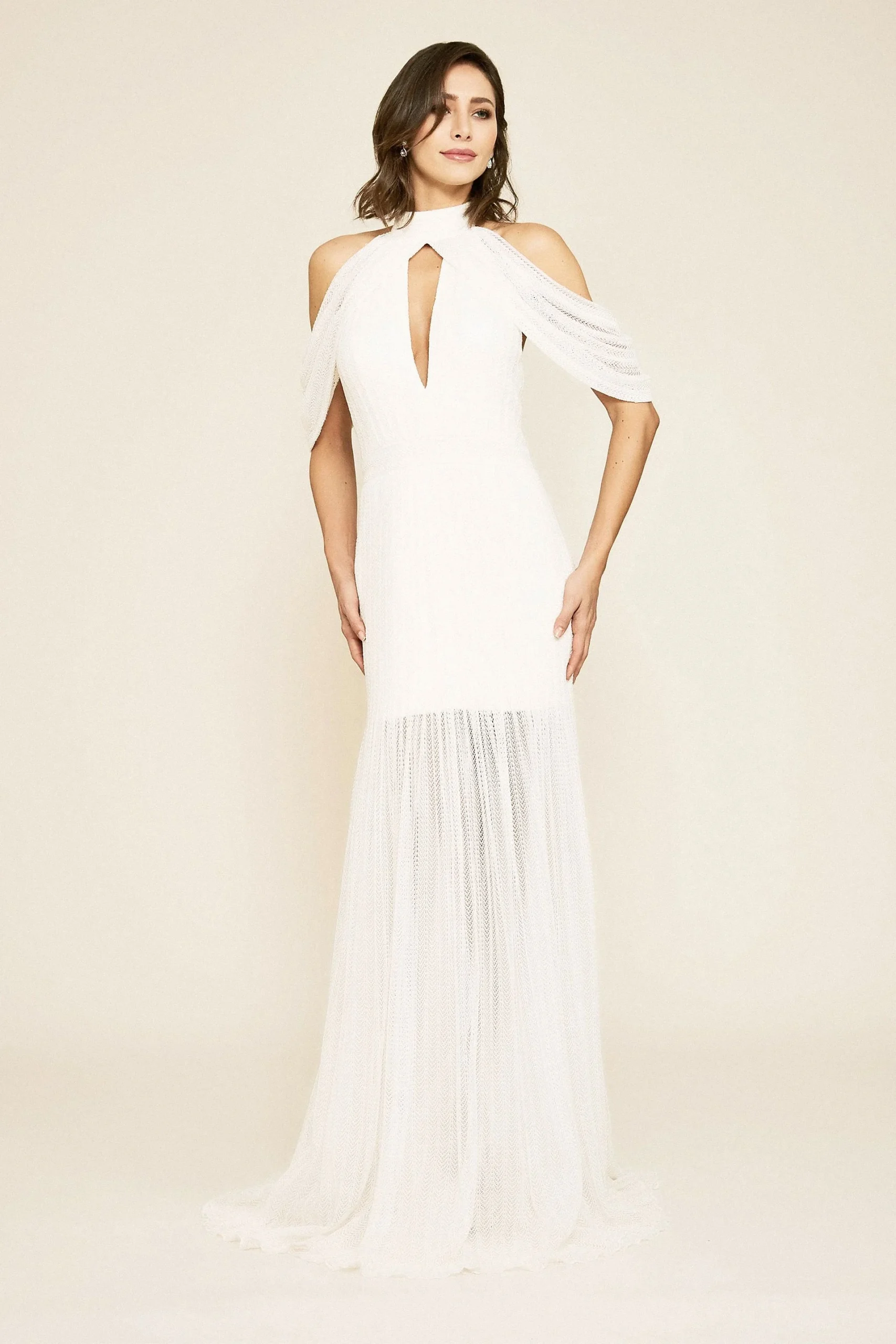 Cold Shoulder Crochet Lace Sheath Wedding Dress