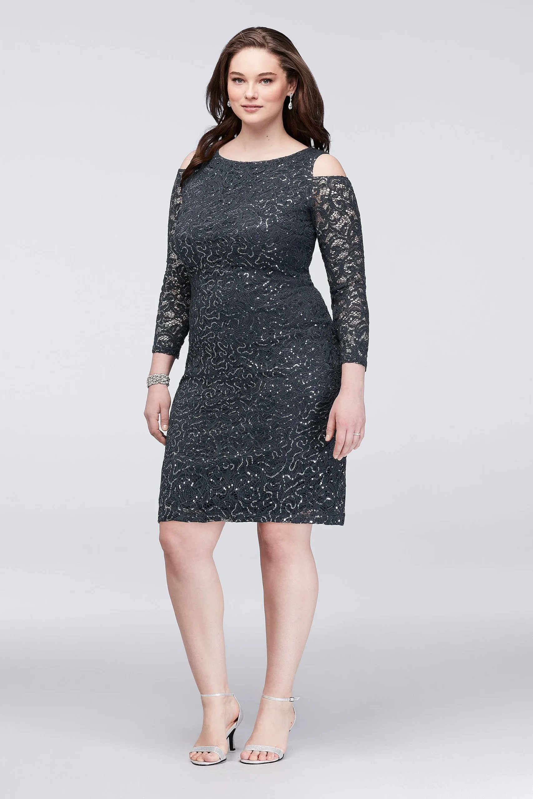 Cold-Shoulder Lace Plus Size Cocktail Dress