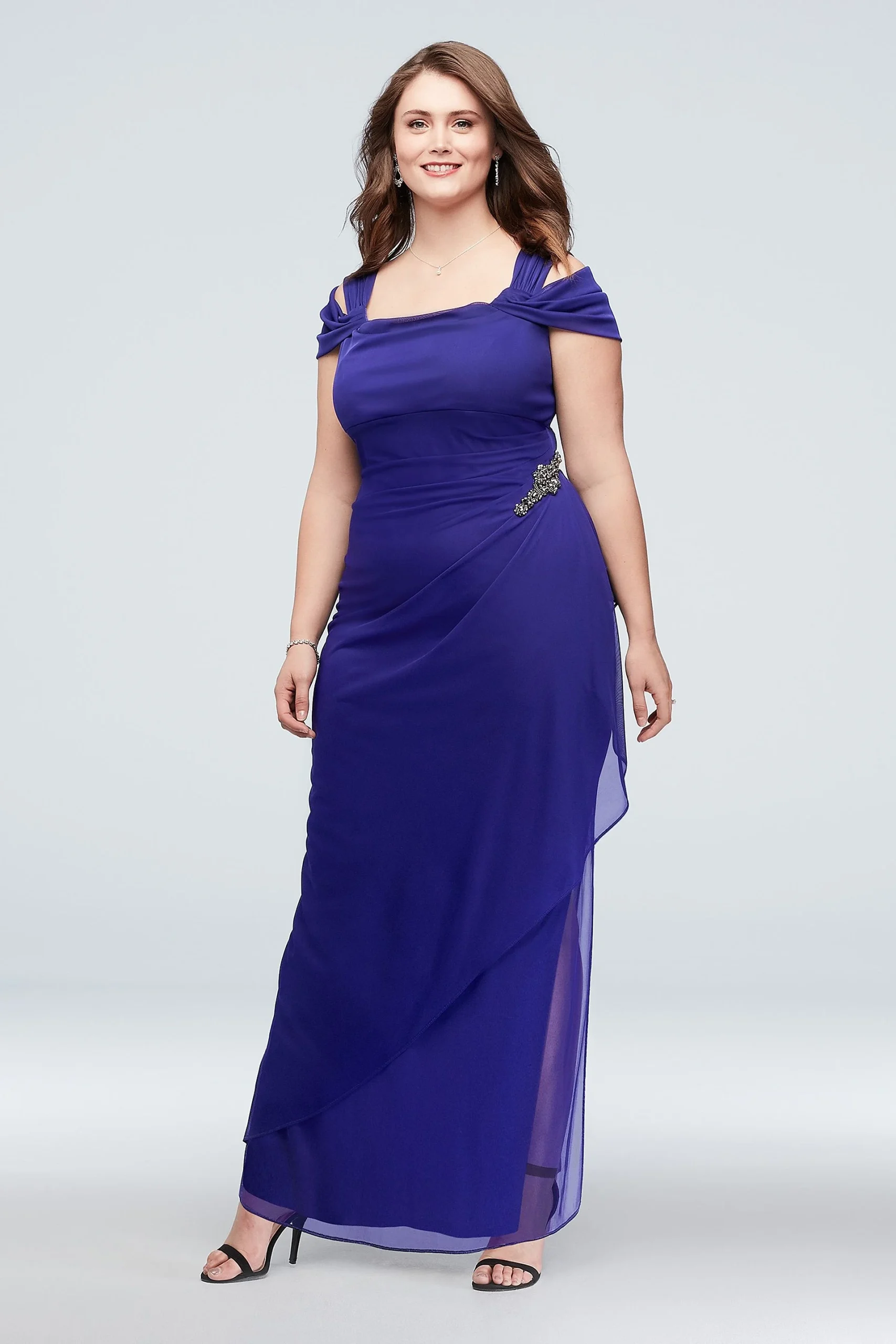 Cold-Shoulder Plus Size Cowl Neck Cascade Dress