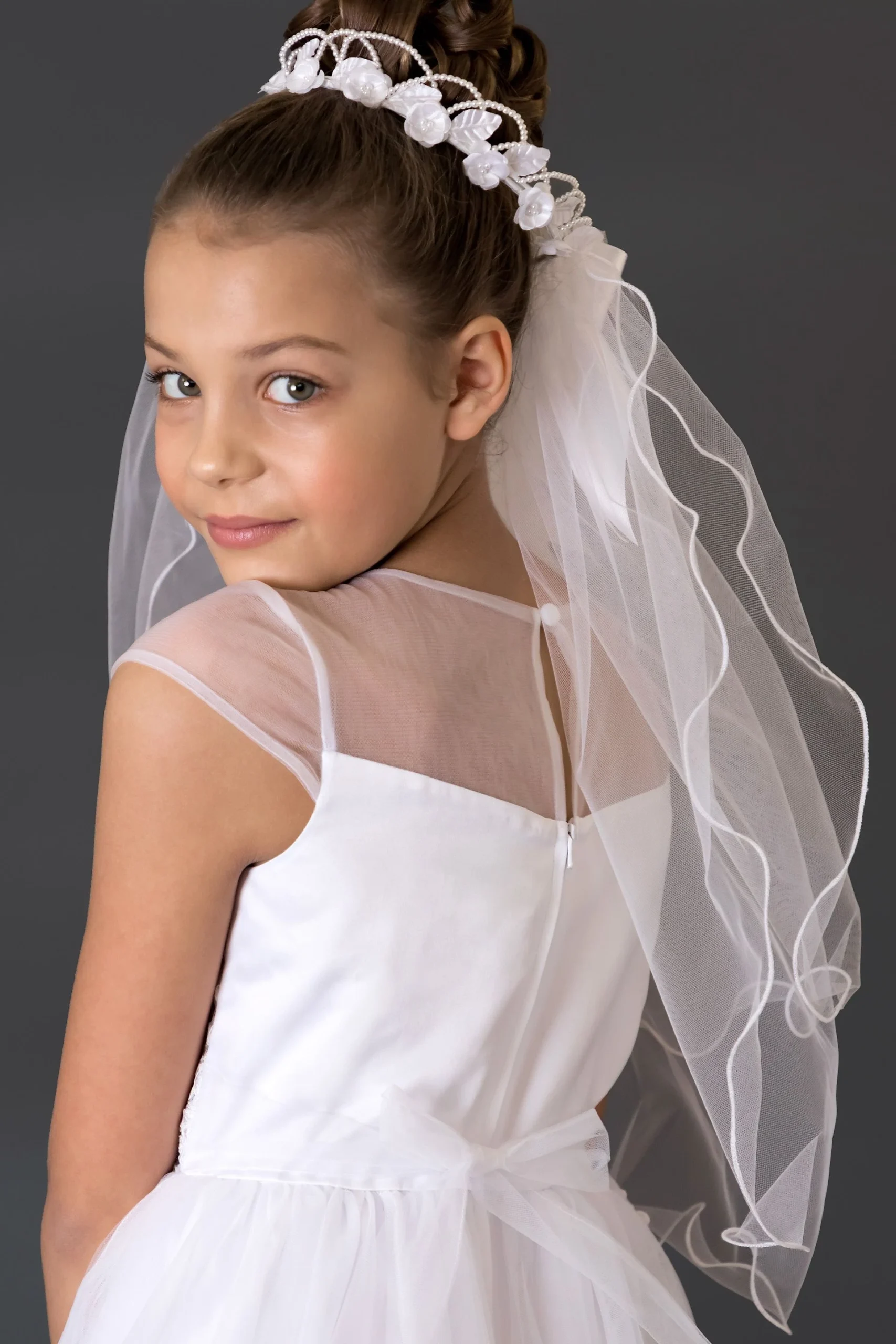 Communion Flower Wreath with Double Layer Veil