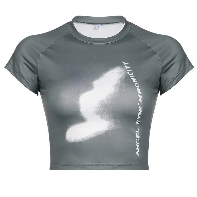 Contrast print short sleeve crewneck crop top