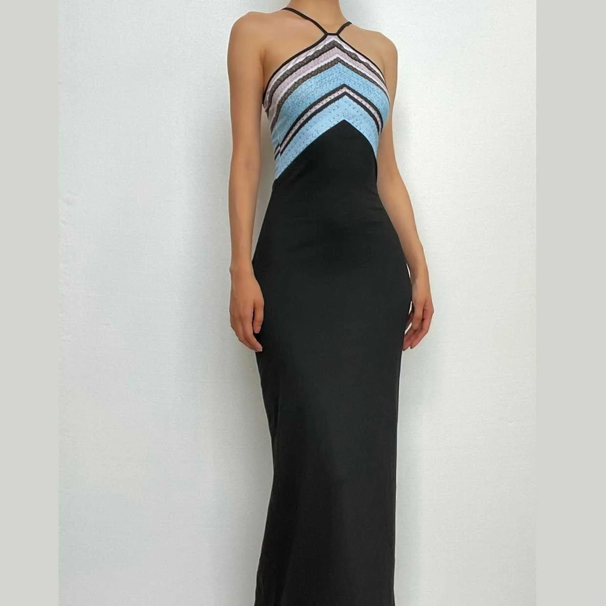 Contrast print sleeveless backless maxi dress