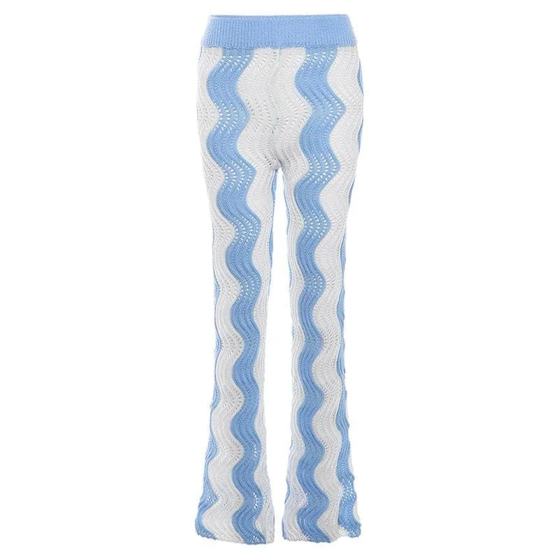 Contrast ripple knitted high rise flared pant