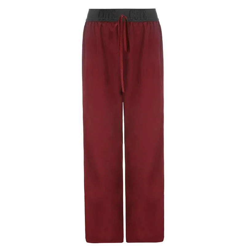 Contrast ruched print self tie low rise straight leg pant