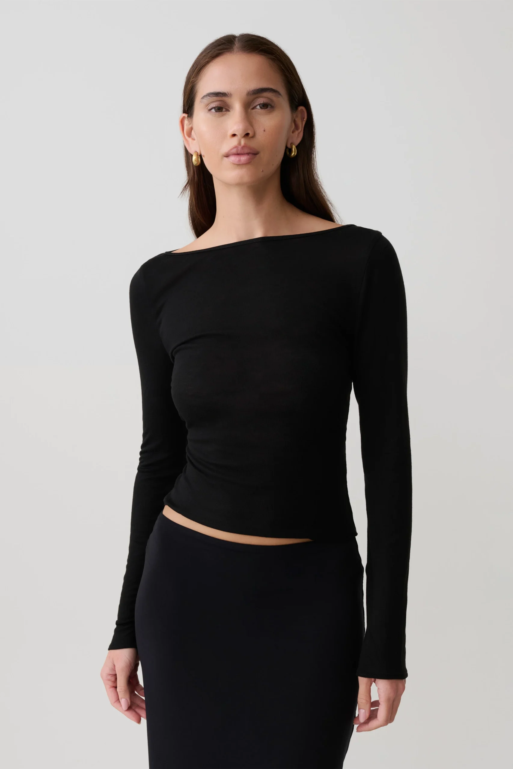 CoralineLong Sleeve Sheer Top - Black