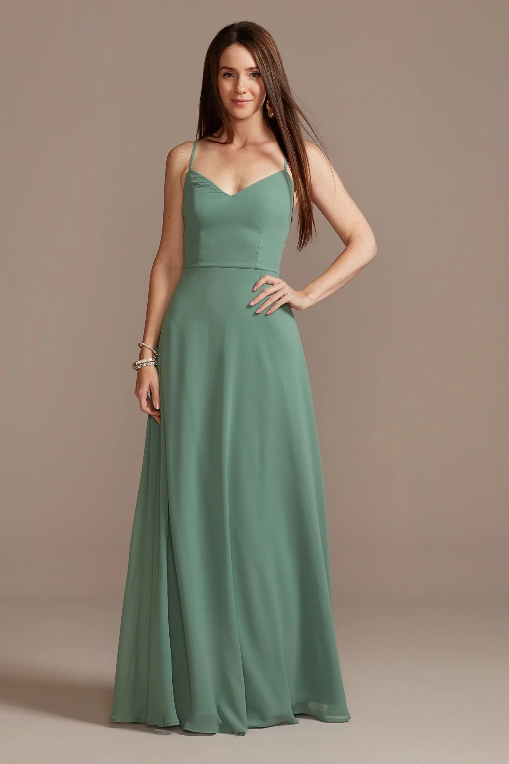 Corded Lace Back Dress with Chiffon Overlay