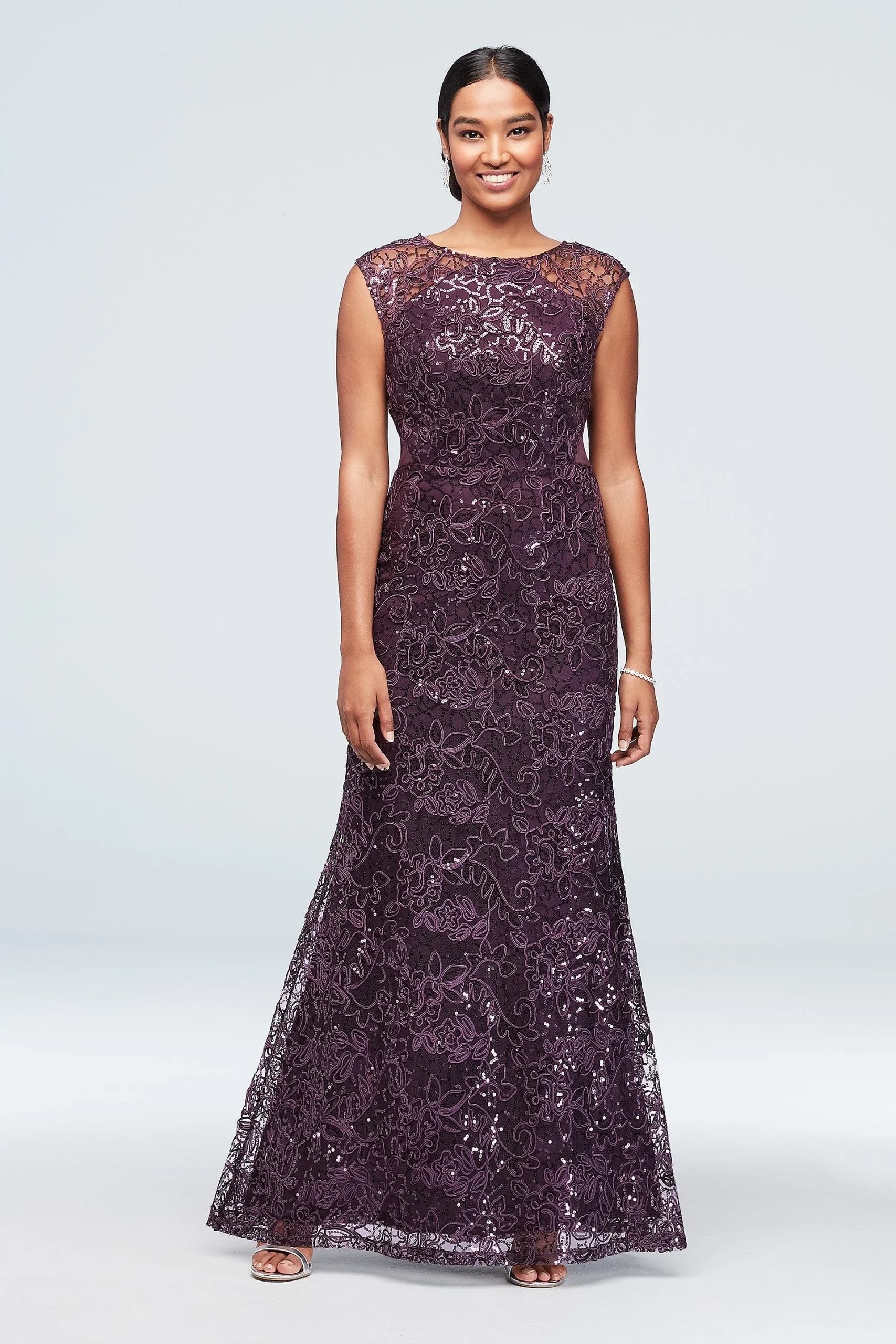Corded Lace Mermaid Dress with Illusion Sleeves