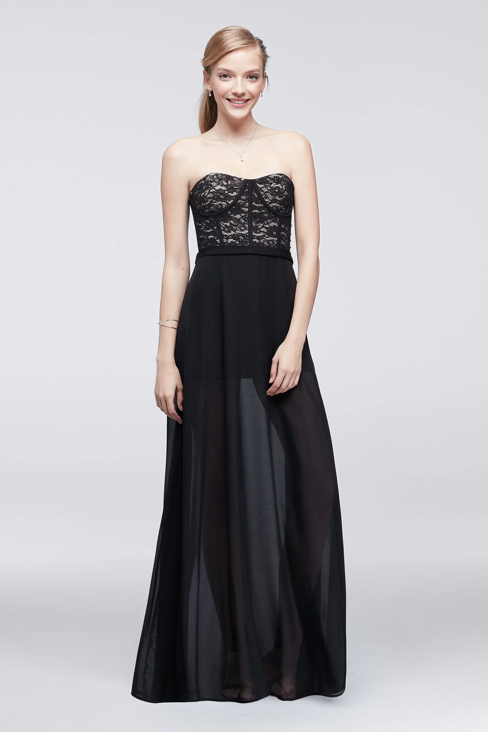 Corset-Bodice Romper with Chiffon Overlay
