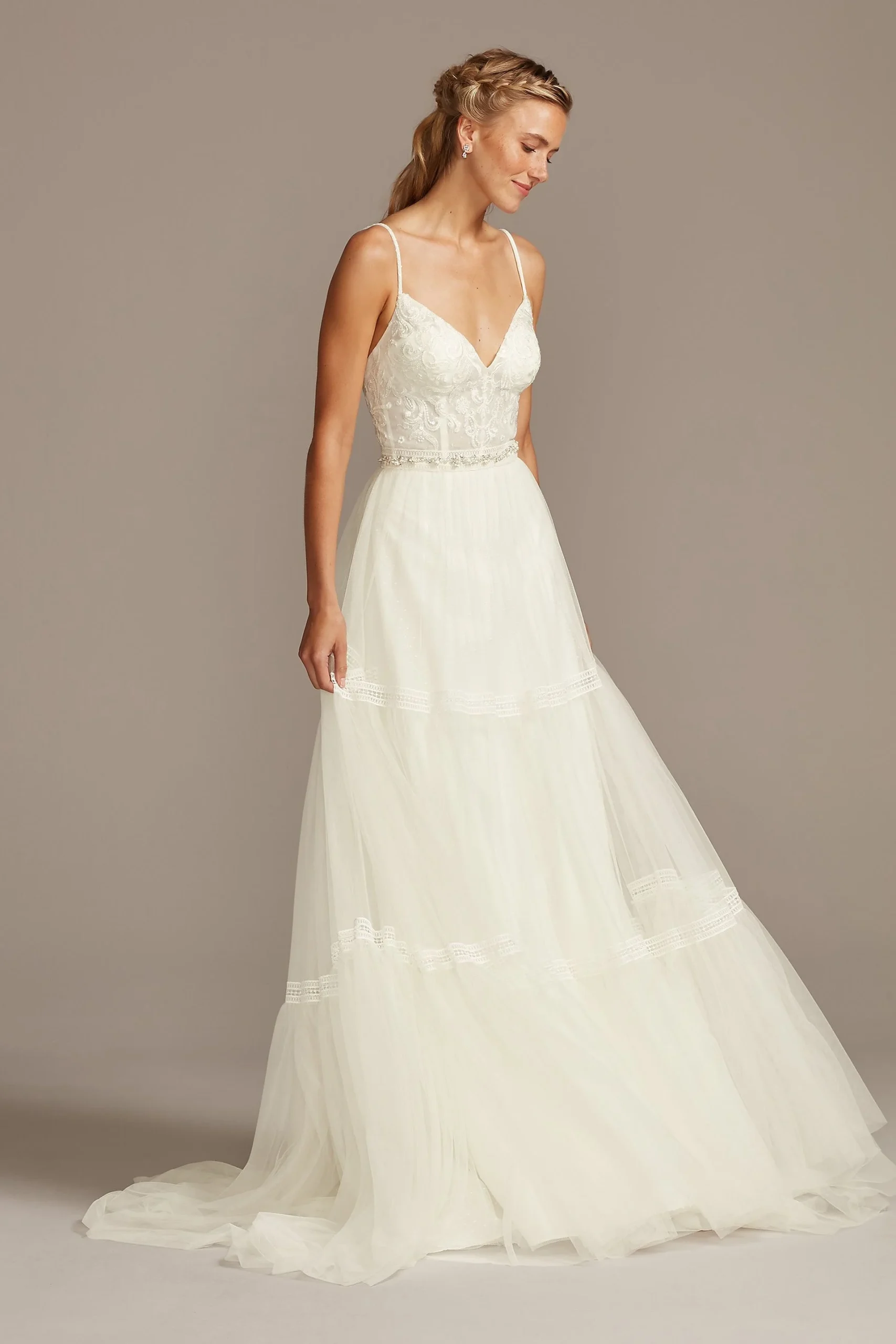 Corset Bodice Tiered Chiffon A-Line Wedding Dress