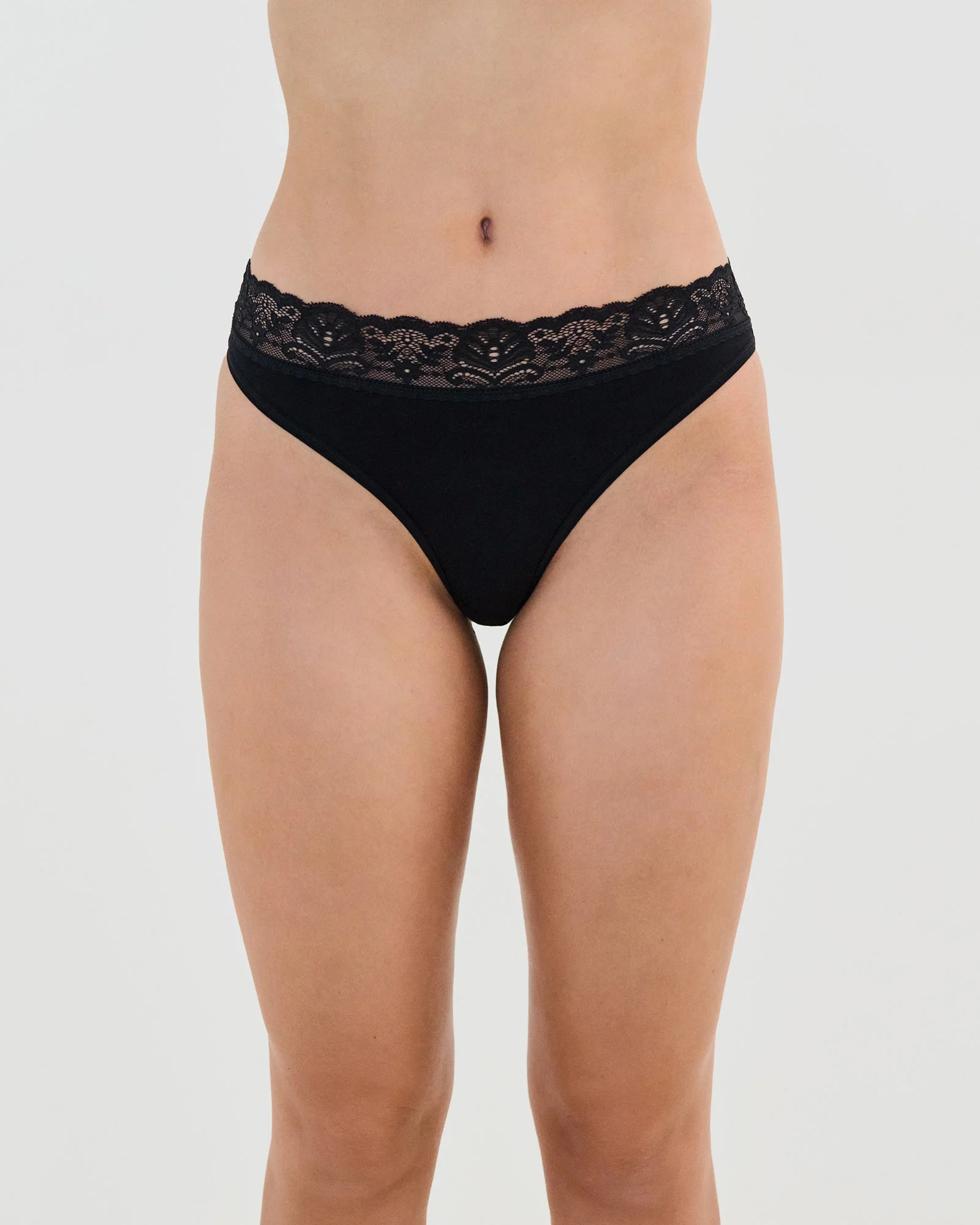 Cotton And Lace Thong