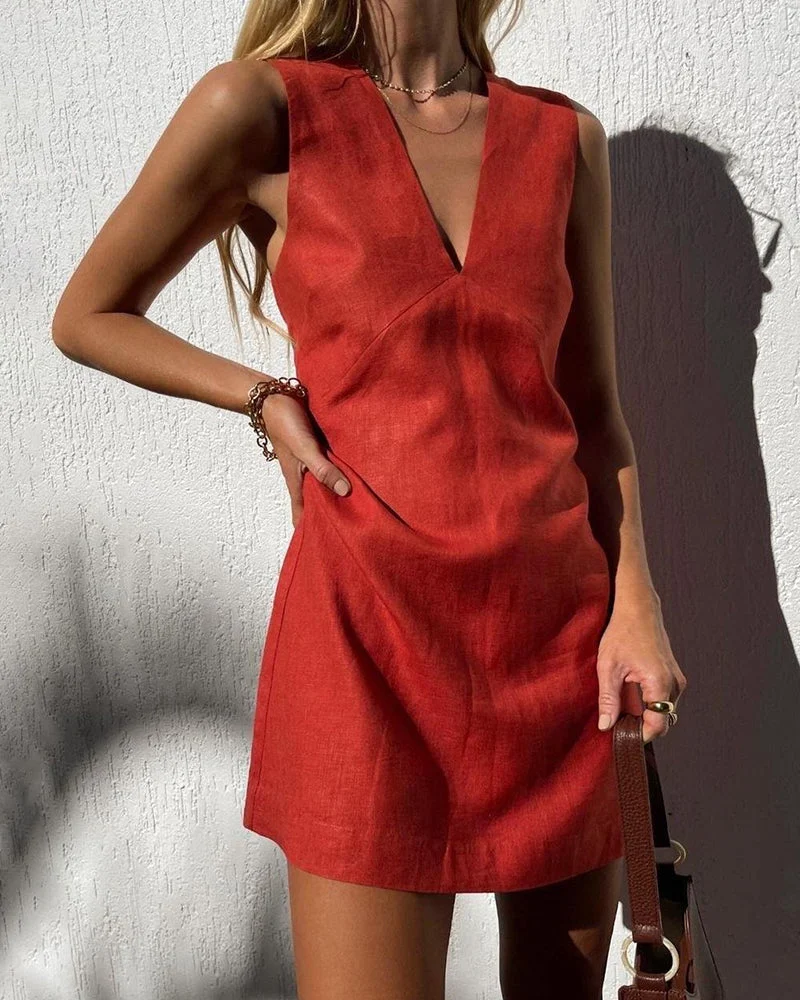 Cotton Linen Slim Vest Dress