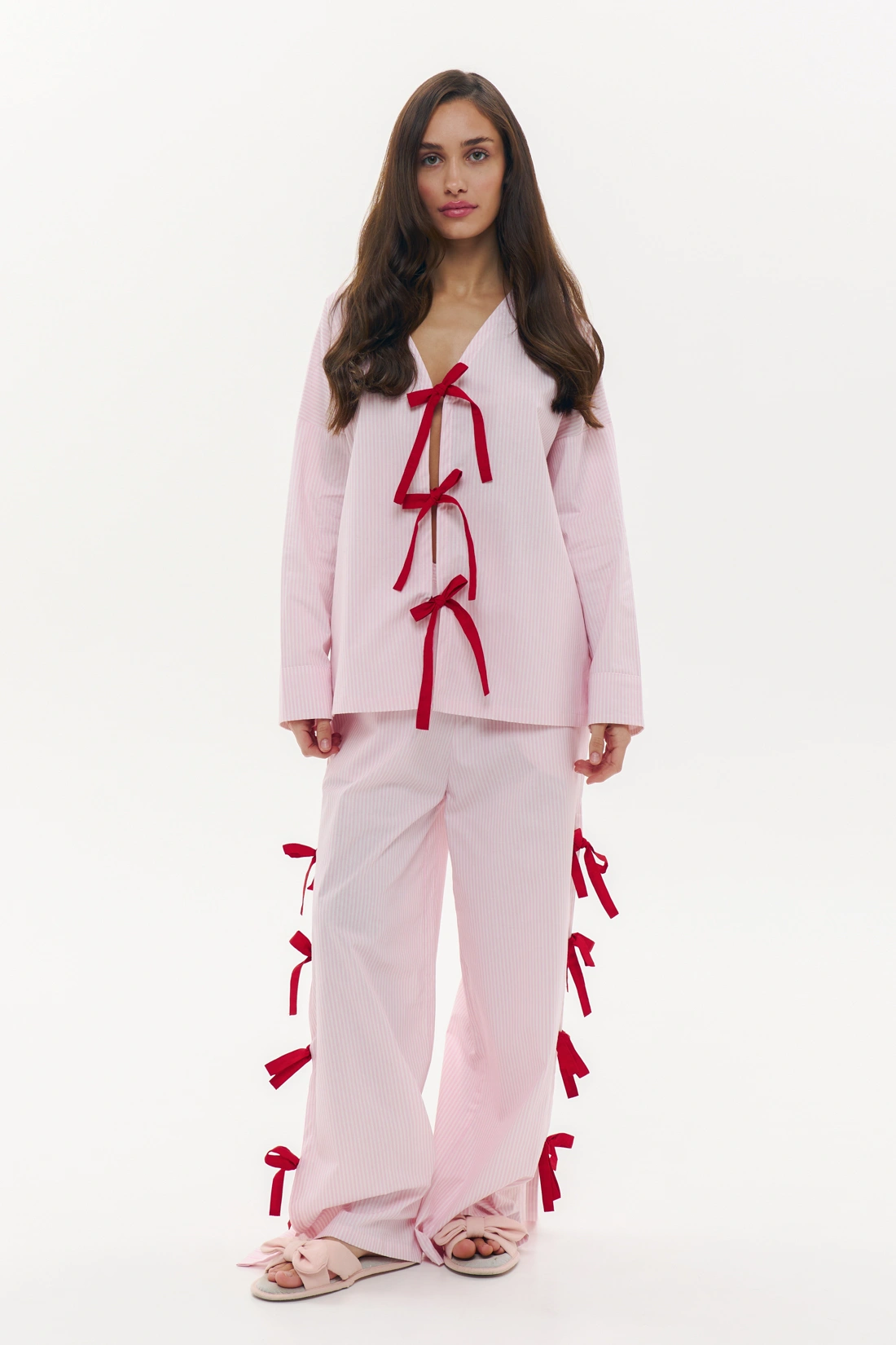Cotton Pink Striped Pyjamas with Tie Ups