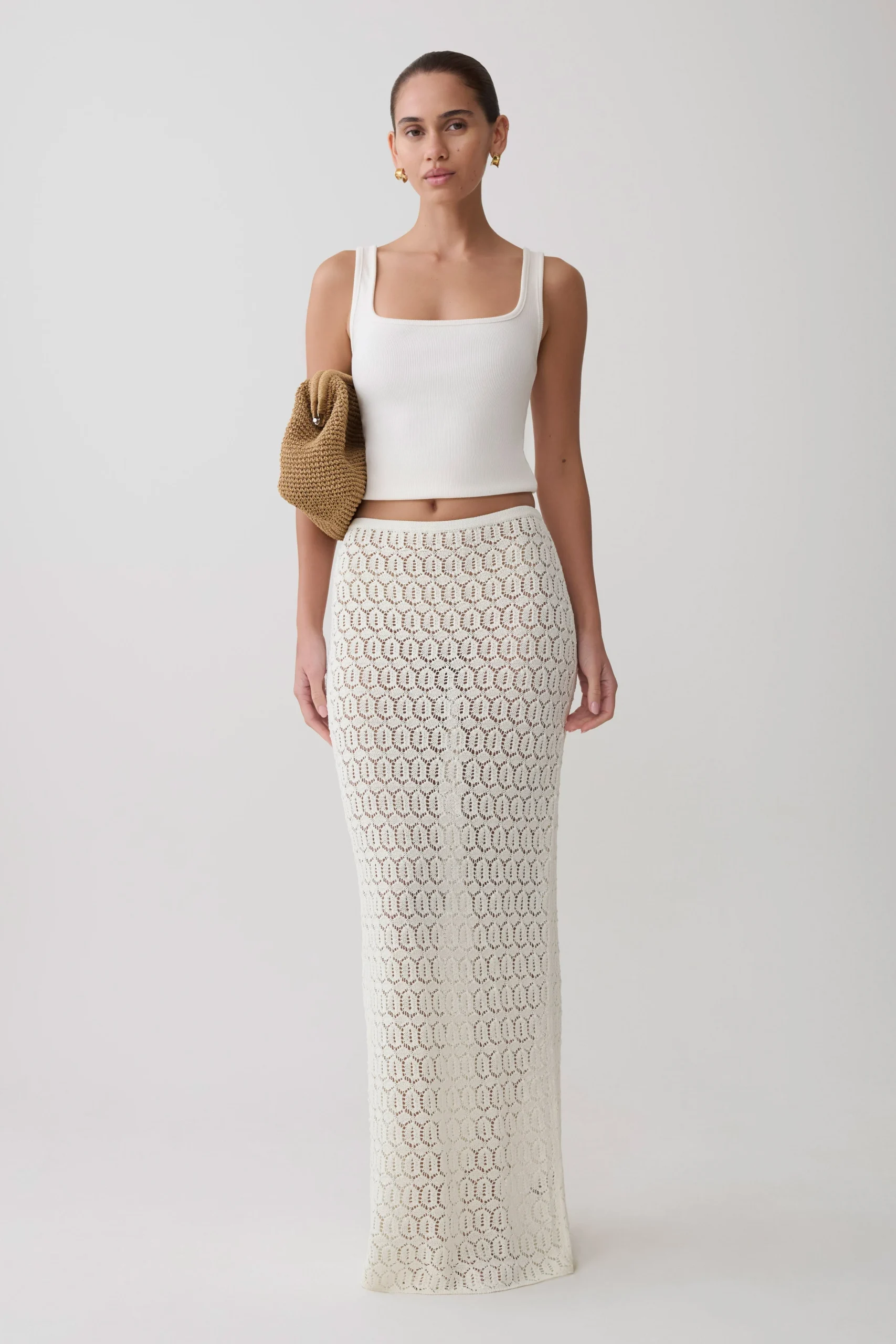 CourtneyCrochet Knit Maxi Skirt - Ivory
