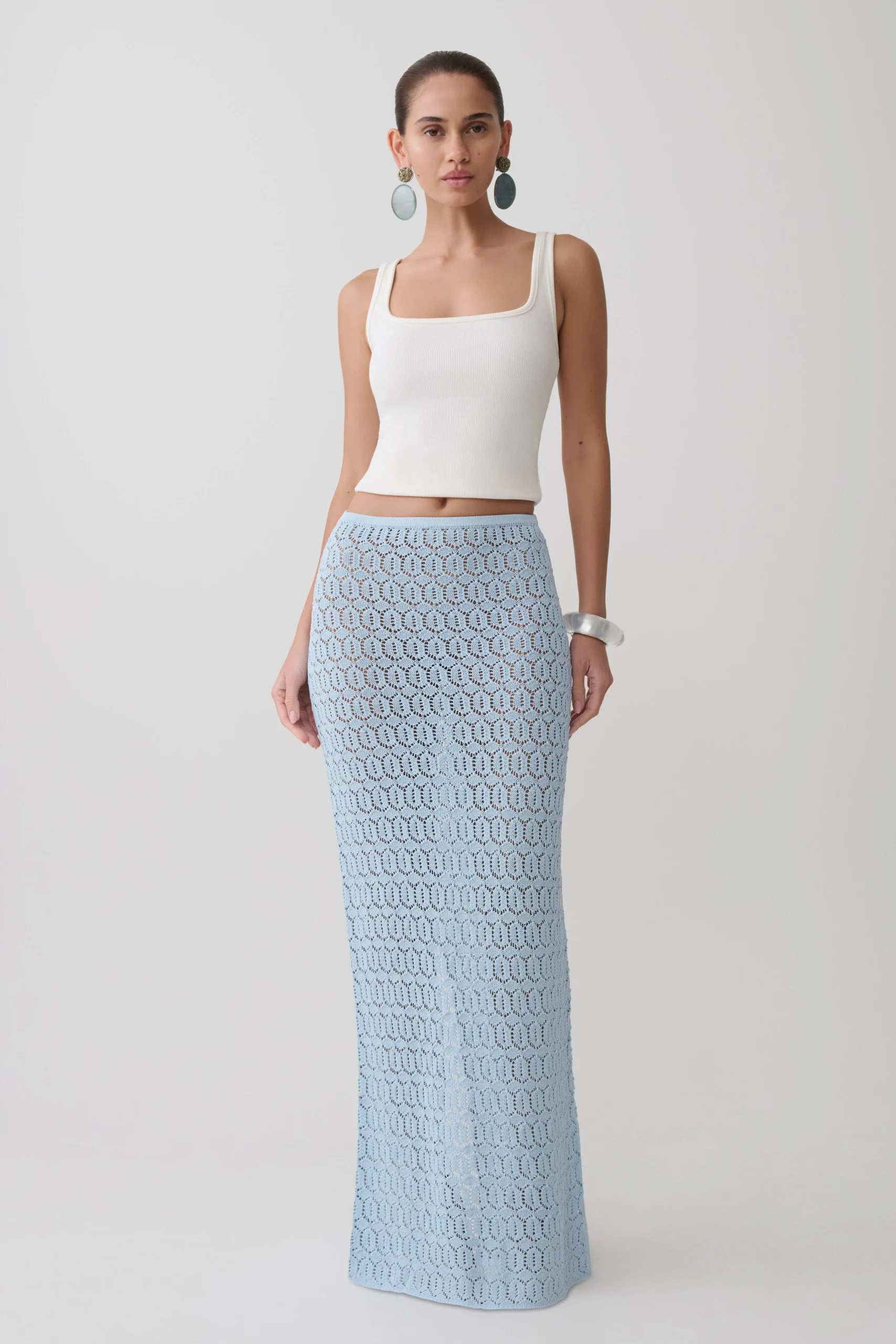 CourtneyCrochet Knit Maxi Skirt - Pale Blue