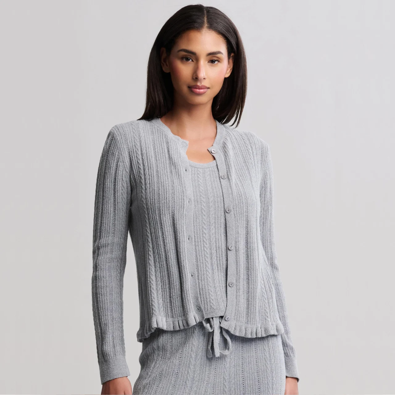 CozyChic Ultra Lite Cable Knit Cardigan with Ruffle