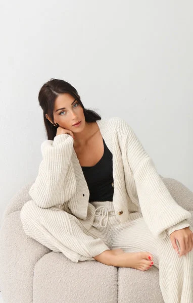 Cream Button Through Relaxed Fit Knitted Loungewear Set - Olivia