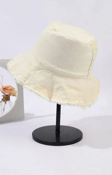 Cream Distressed Frayed Edge Bucket Hat - Finian
