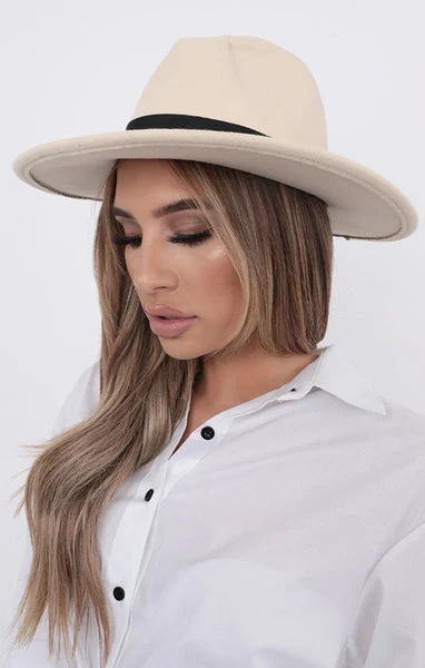 Cream Fedora Felt Ribbon Hat - Mazie