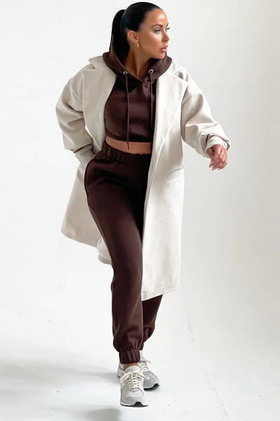 Cream Longline Cuffed Sleeve Waterfall Coat - Drea
