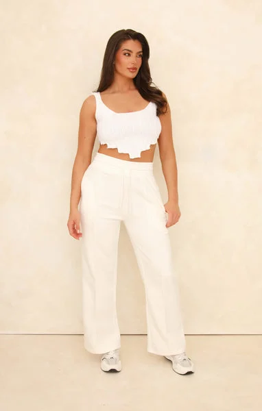 Cream Seam Detail Loose Leg Joggers with Functional Drawcord - Lyla