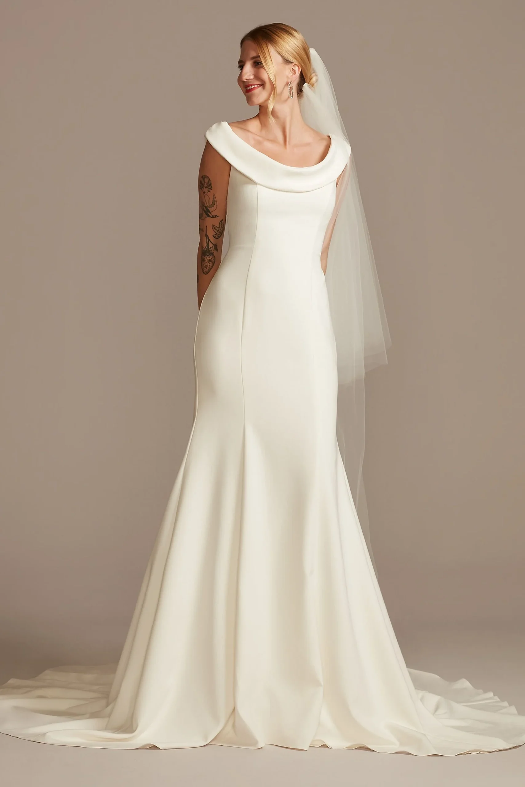 Crepe Off-the-Shoulder Mermaid Dress