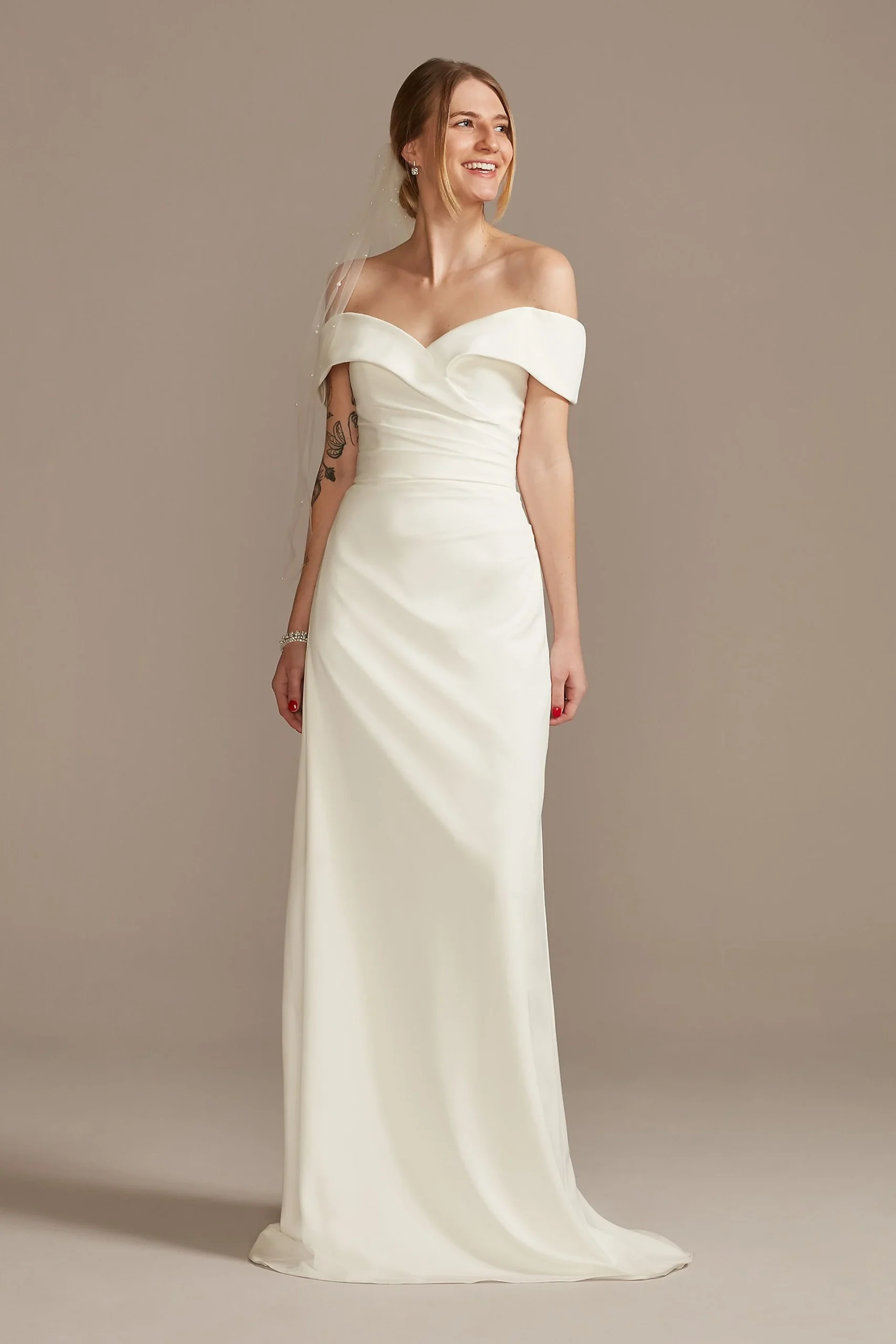 Crepe Off-the-Shoulder Sheath Wedding Dress