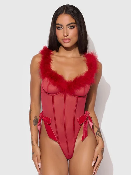 CRIMSON RED MARABOU & MESH TEDDY