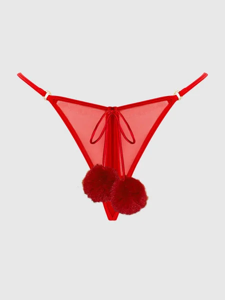 CRIMSON RED MESH & POM POM G-STRING