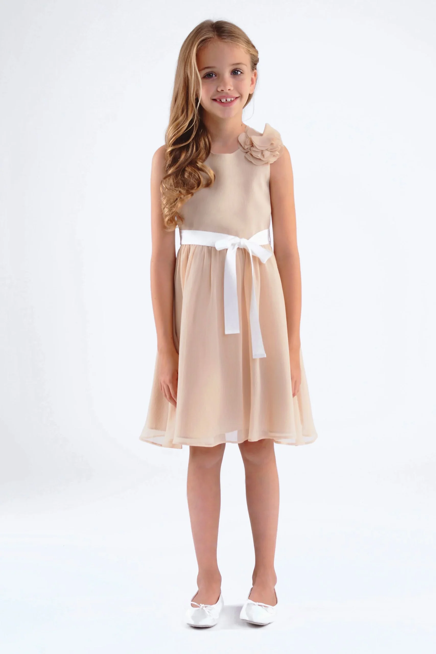 Crinkle Chiffon Girls Dress with Removable Flower