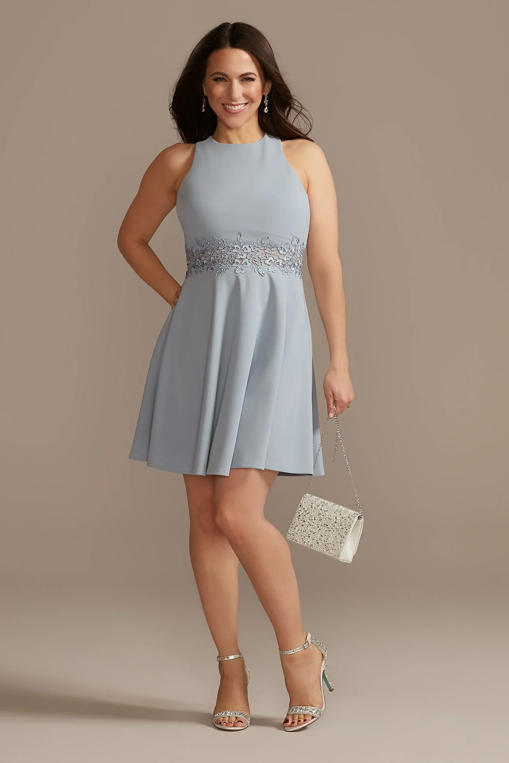 Crisscross Back Mini Dress with Embroidered Waist