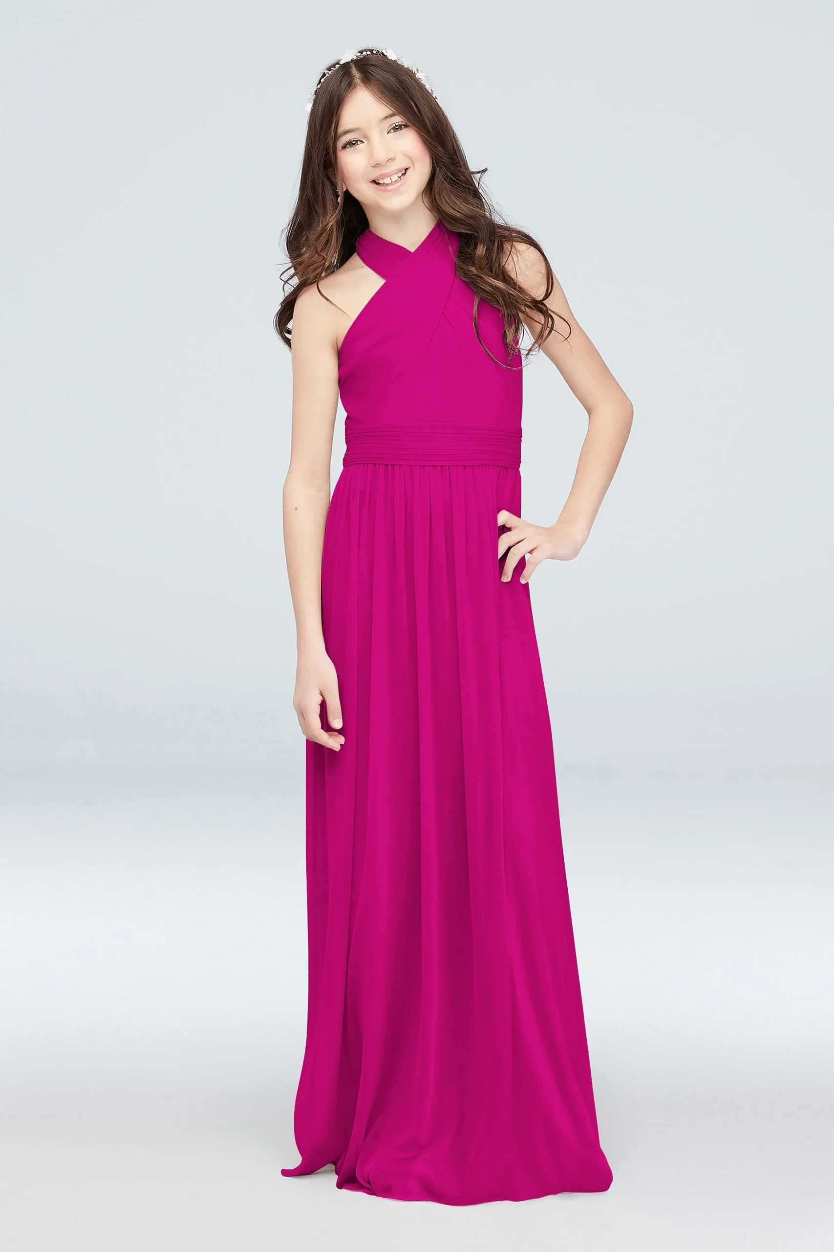 Crisscross High Neck Mesh Junior Bridesmaid Dress
