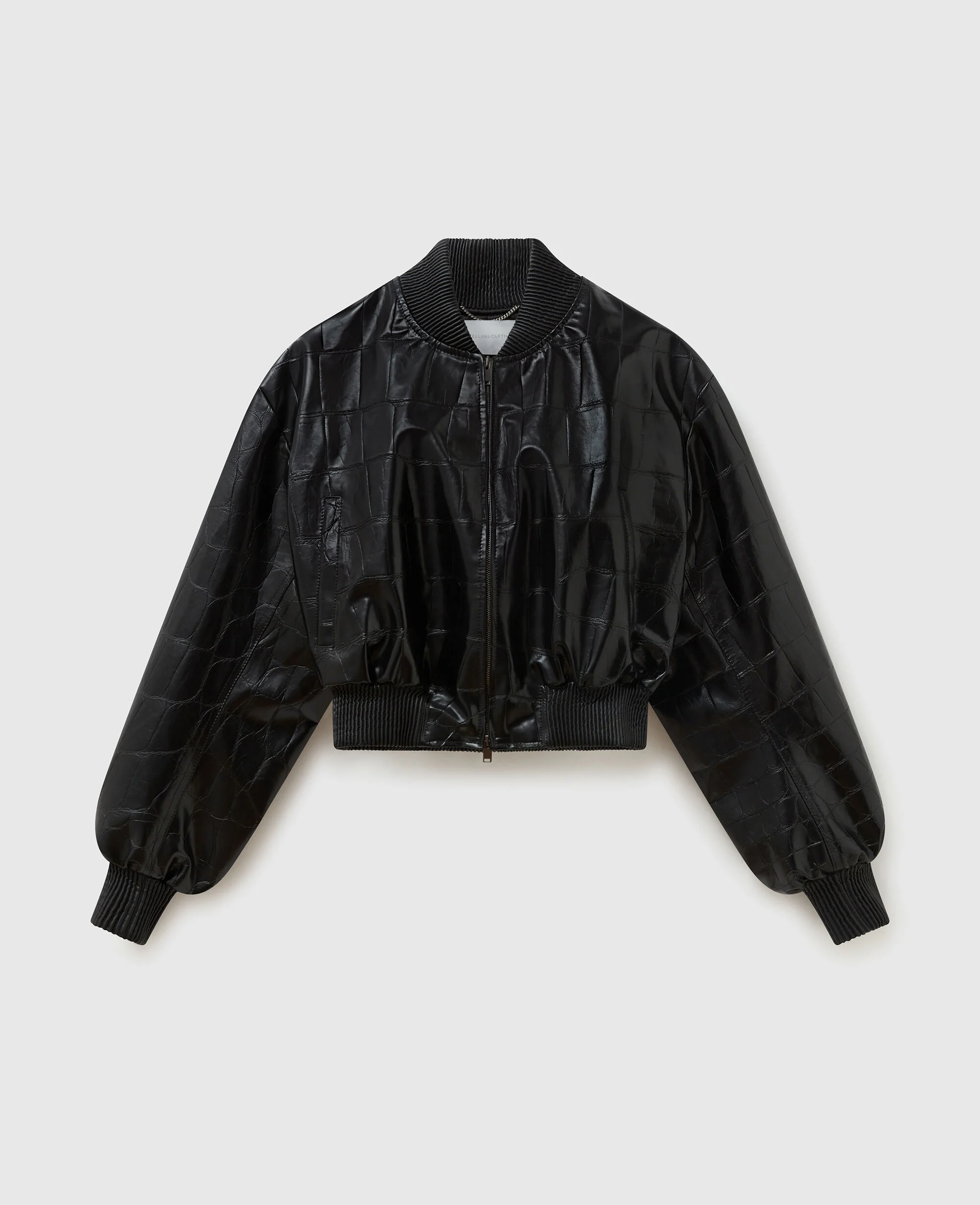 Crocodile-Embossed Cropped Bomber Jacket