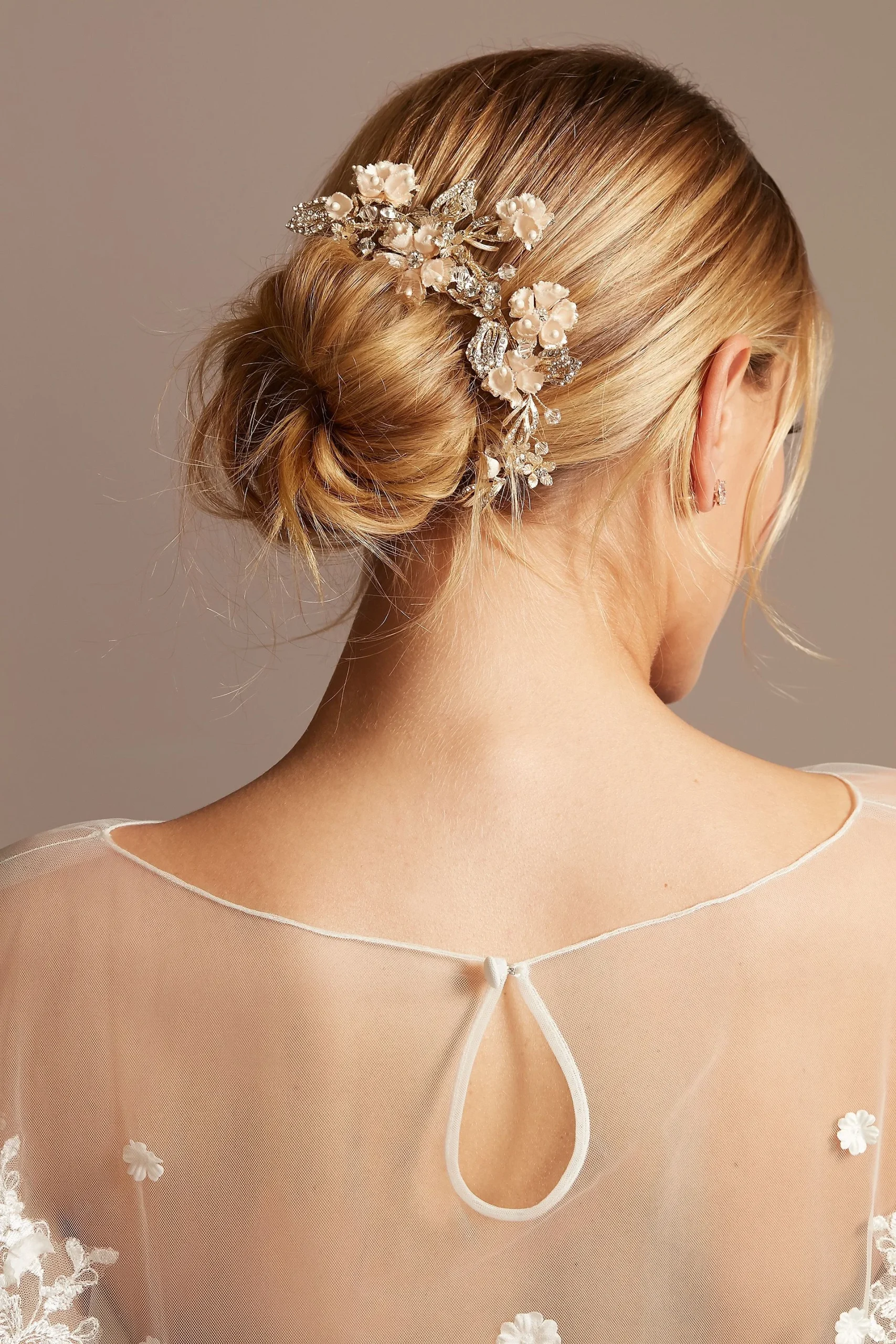 Crystal and Bead Gilded Comb with Fabric Petals