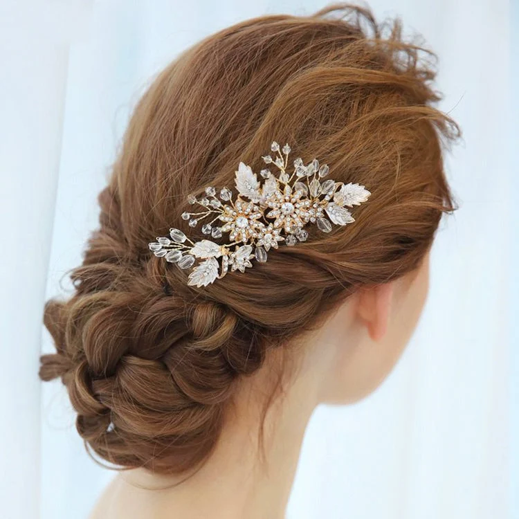 Crystal Bridal Headpiece In Blush Pink & Gold