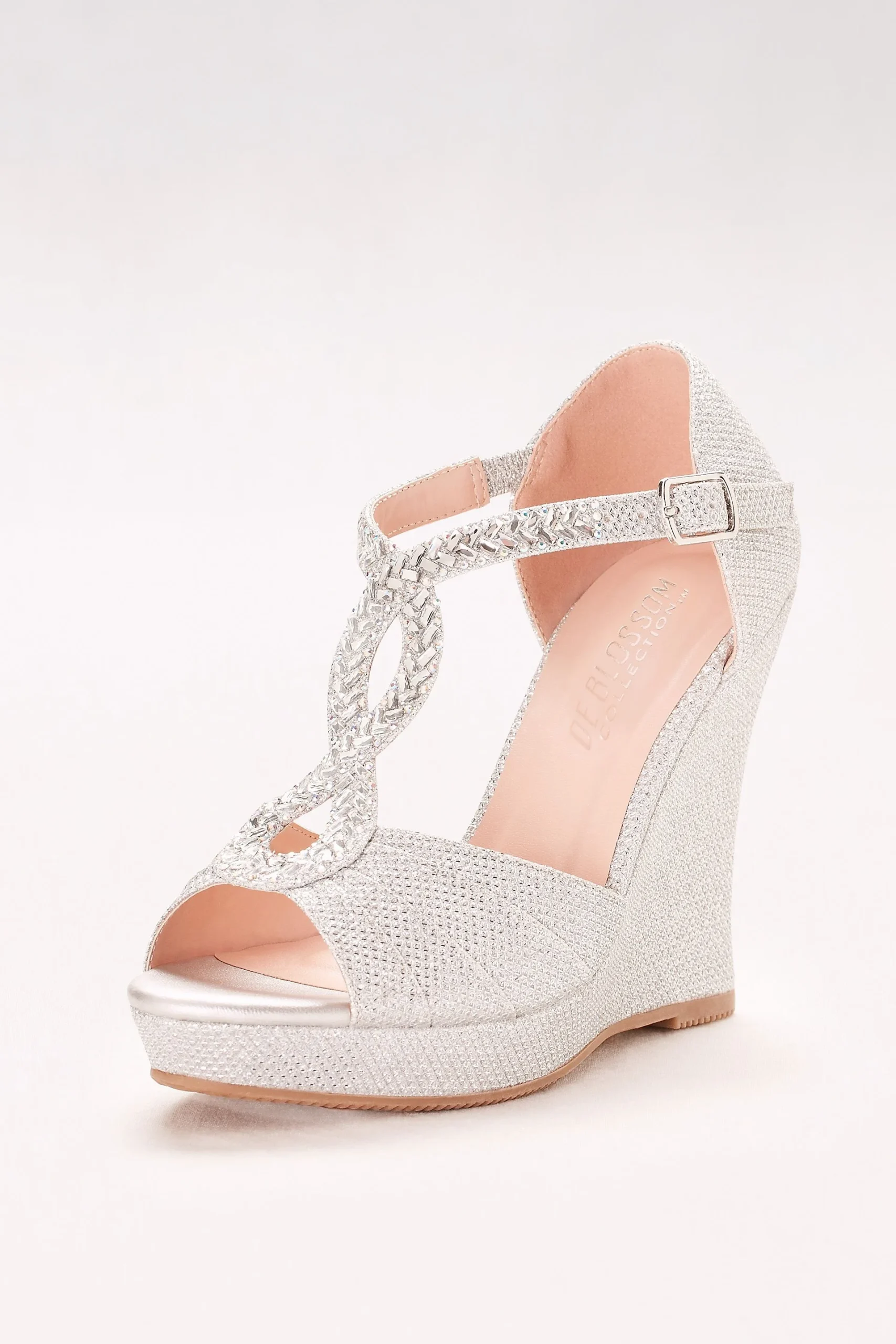 Crystal-Embellished T-Strap Glitter Wedges