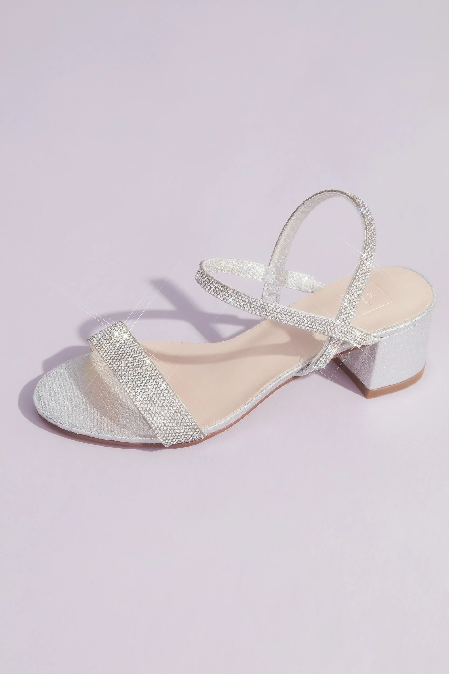 Crystal-Encrusted Stretch Strap Low-Heel Sandals