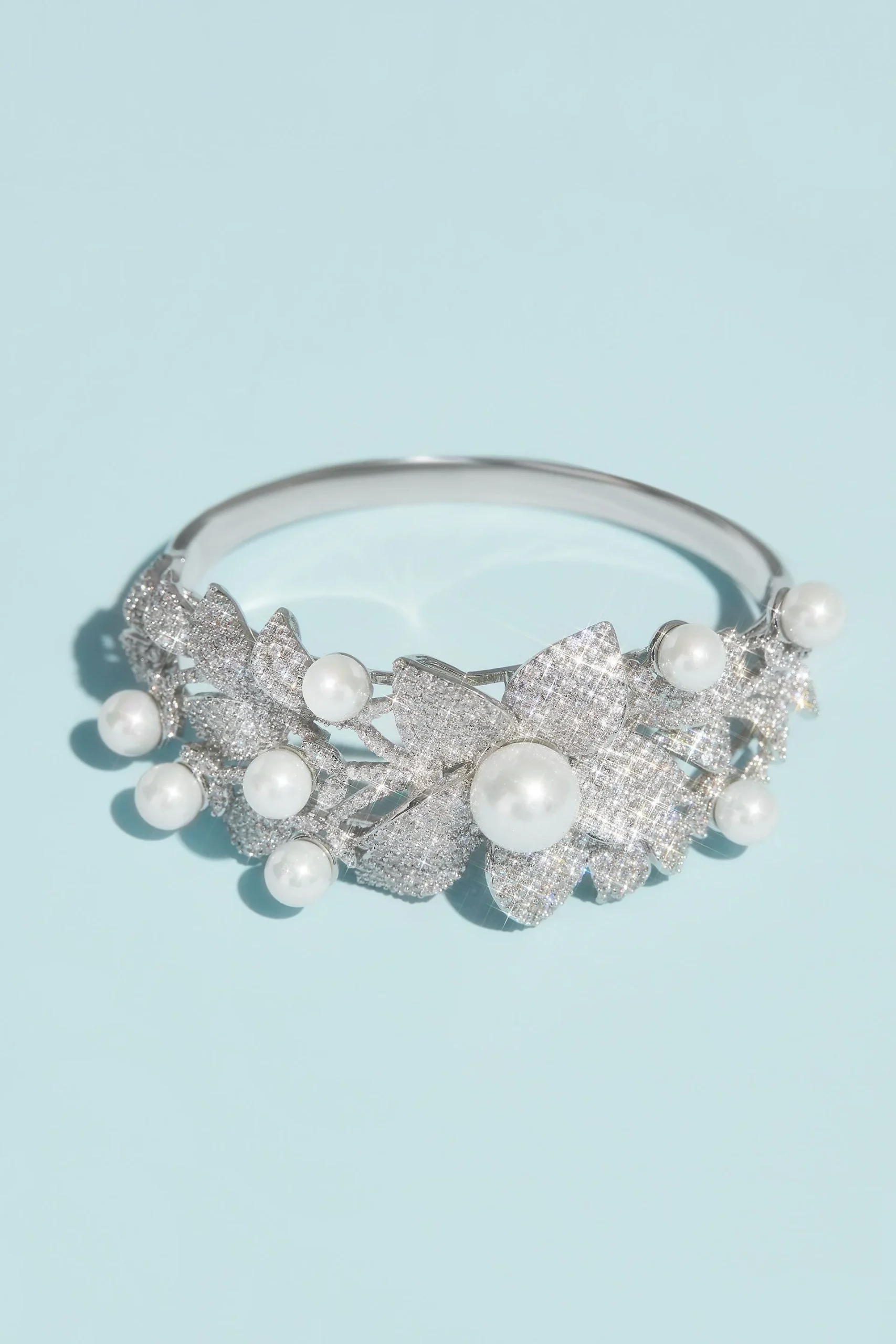 Crystal Floral Bracelet with Pearl Embellishments