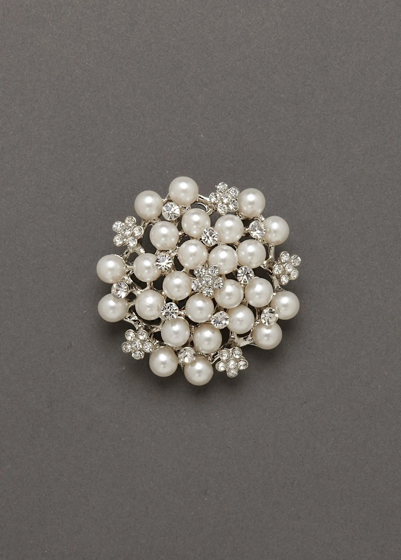 Crystal Flower and Pearl Pin