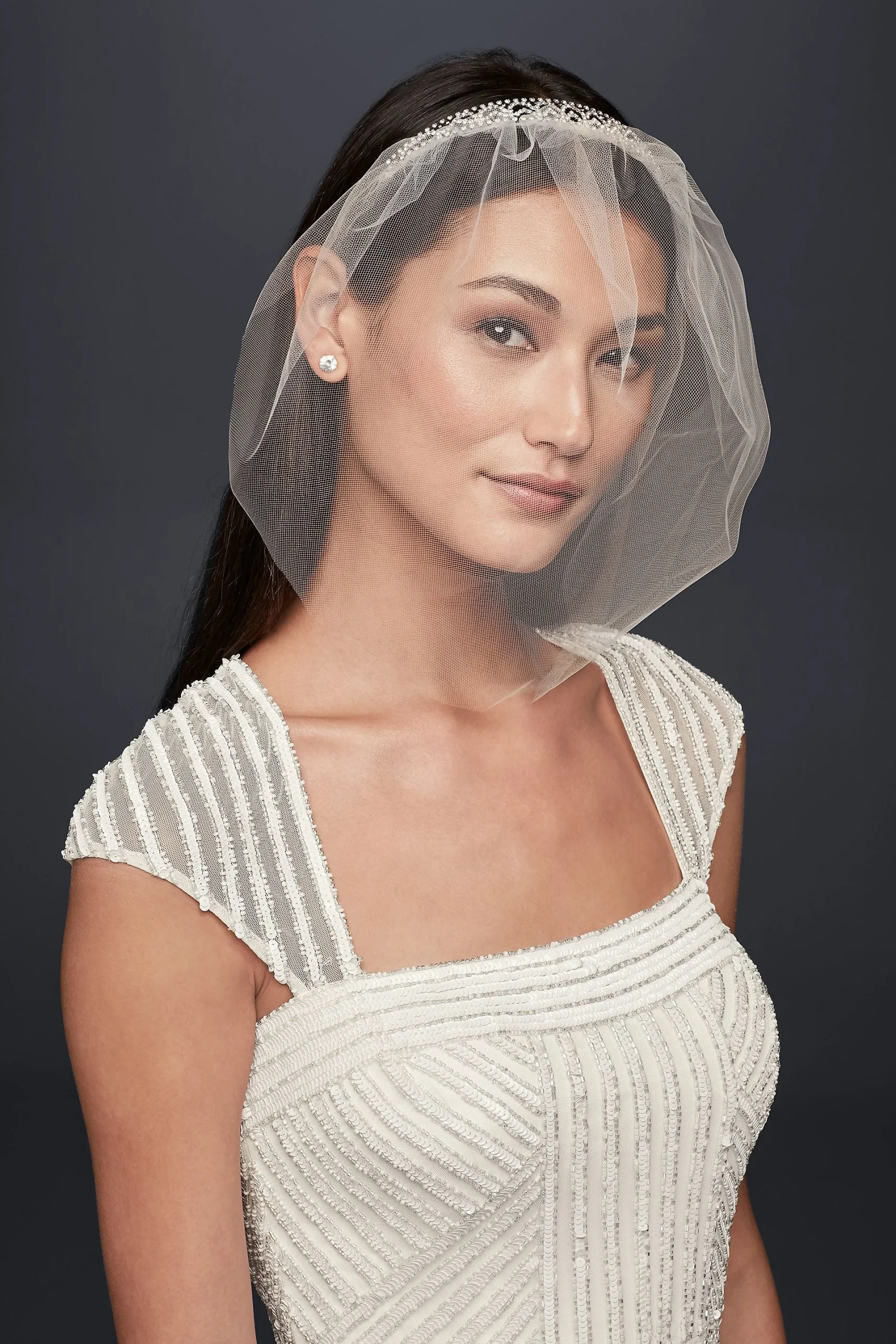 Crystal Headband with Tulle Blusher