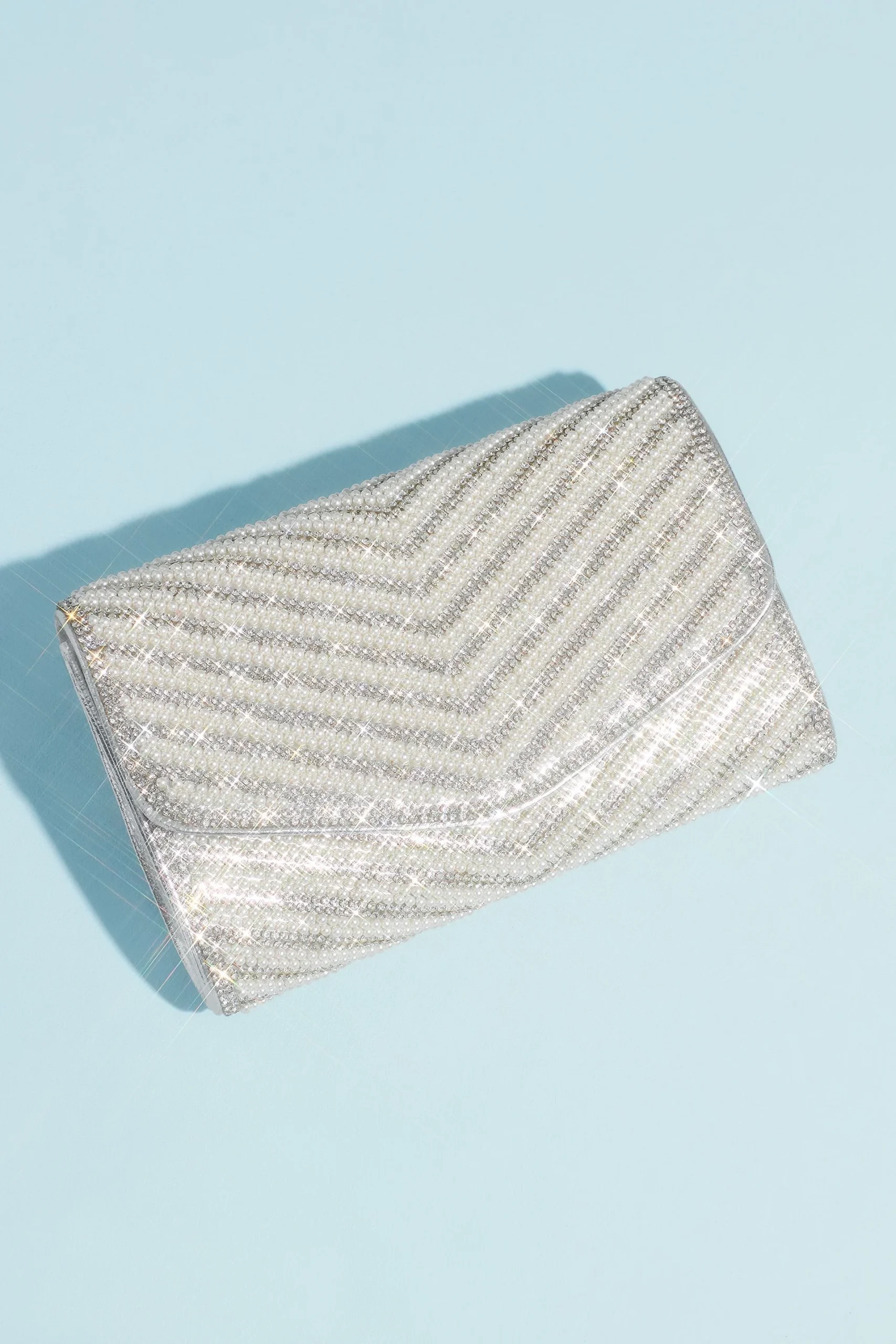 Crystal and Pearl Chevron Metallic Clutch